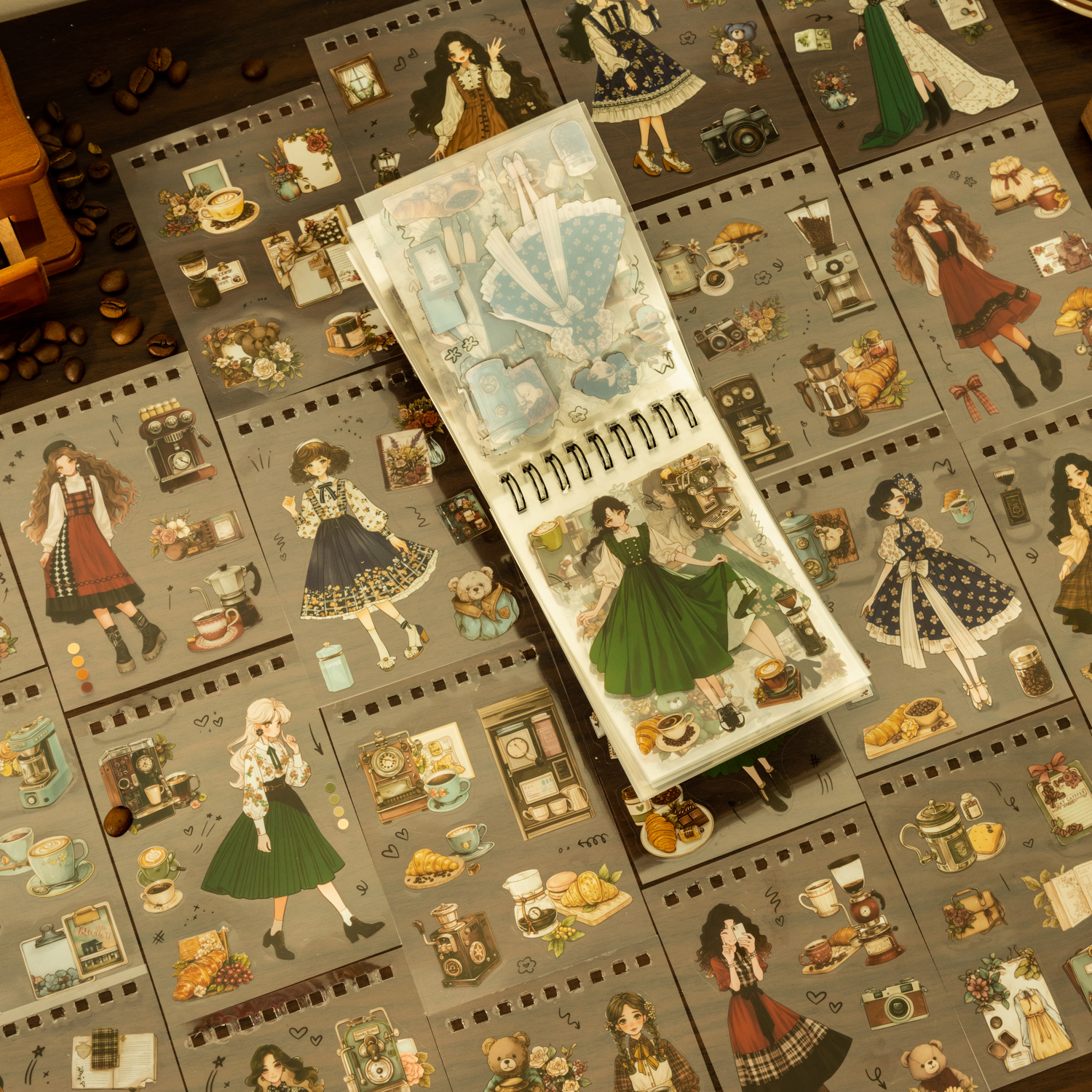 PET 스티커북 - 커피 향 가득한 나날 시리즈 빈티지 소녀 캐릭터