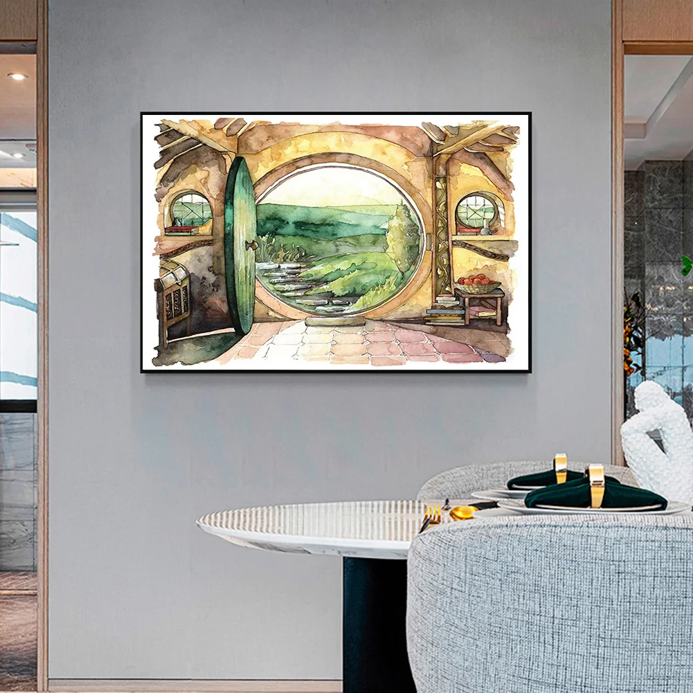 11CT Full Stamped Cross Stitch - Hobbit House(Canvas|50*40CM)