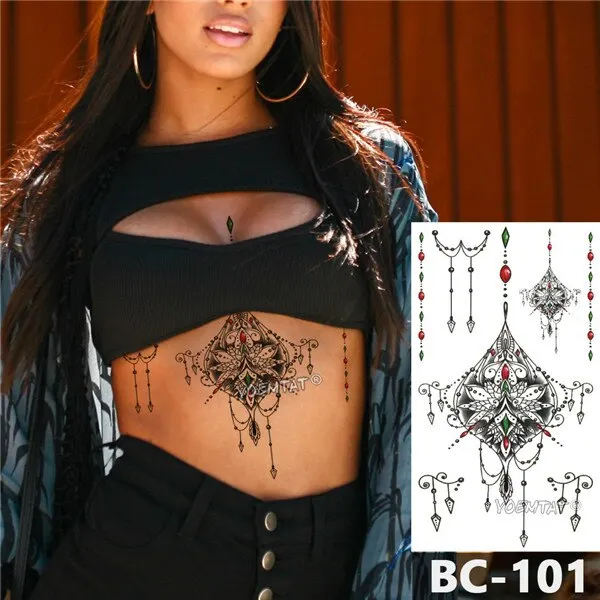 1 Sheet Chest Body art Tattoo Temporary Waterproof tattoo Jewelry Lace Decal Waist Art Tattoo Sticker for Women