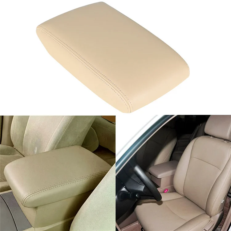 Silscvtt Beige Tan Leather Armrest Center Console Lid Skin Cover Replacement for 2008-2013 Highlander