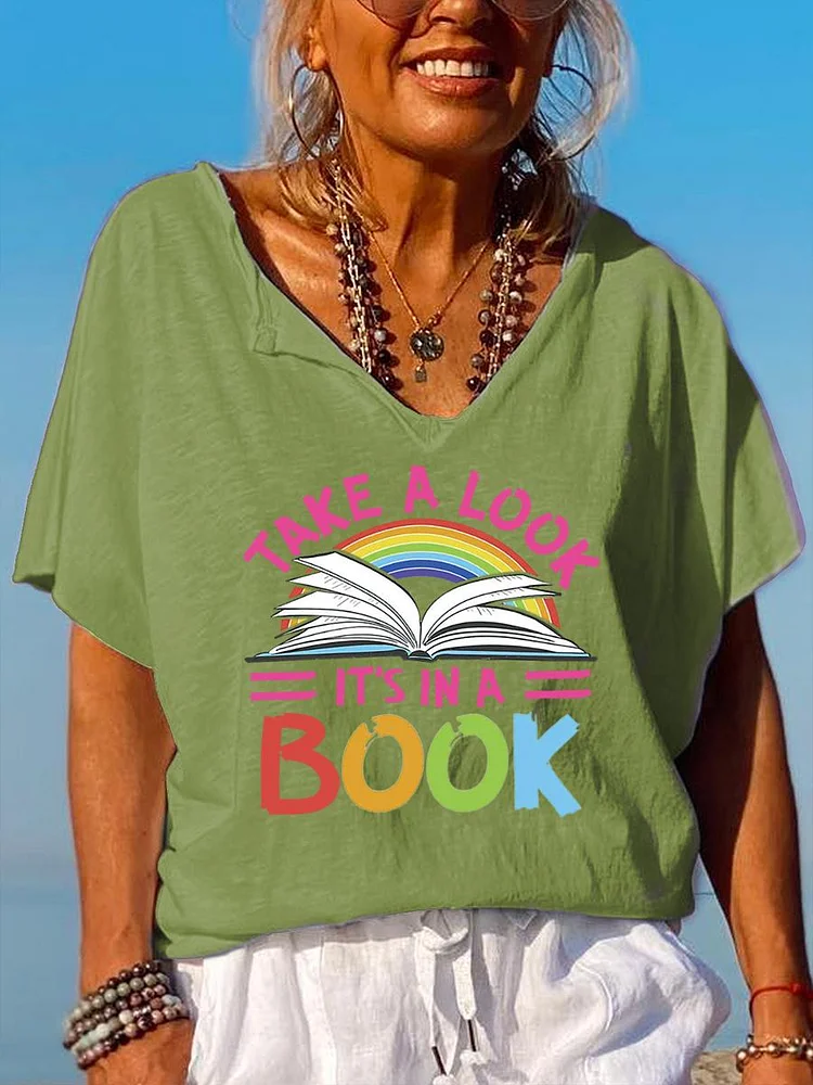 Take a Look It's in a Book V Neck T-shirt-06700