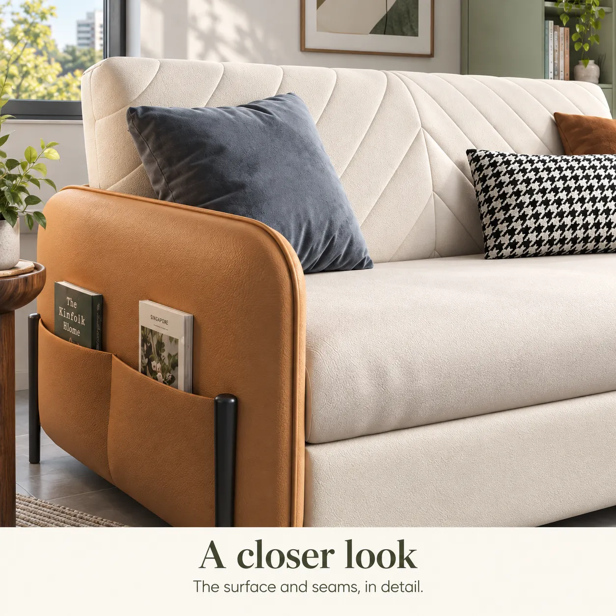 198 Two-Tone Sofa Bed - Ivory and Tan — Upholstery close-up