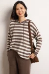 High Quality Women Cashmere Sweater For Autumn Winter 100% Cashmere Knitwear Soft Loose Hoodies Striped Pullover Female Cloth