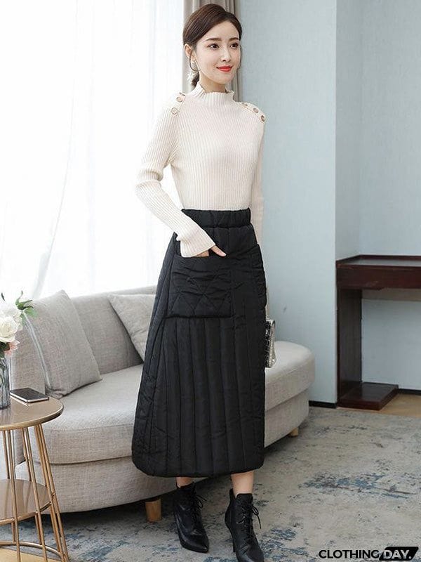 Vintage Loose Elasticity High-Waisted A-Line Padded Skirt Bottom