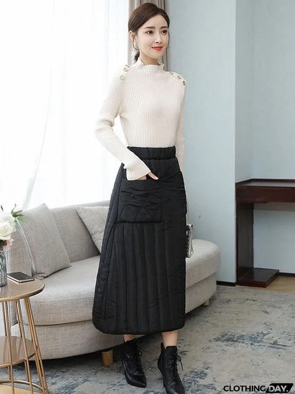 Vintage Loose Elasticity High-Waisted A-Line Padded Skirt Bottom