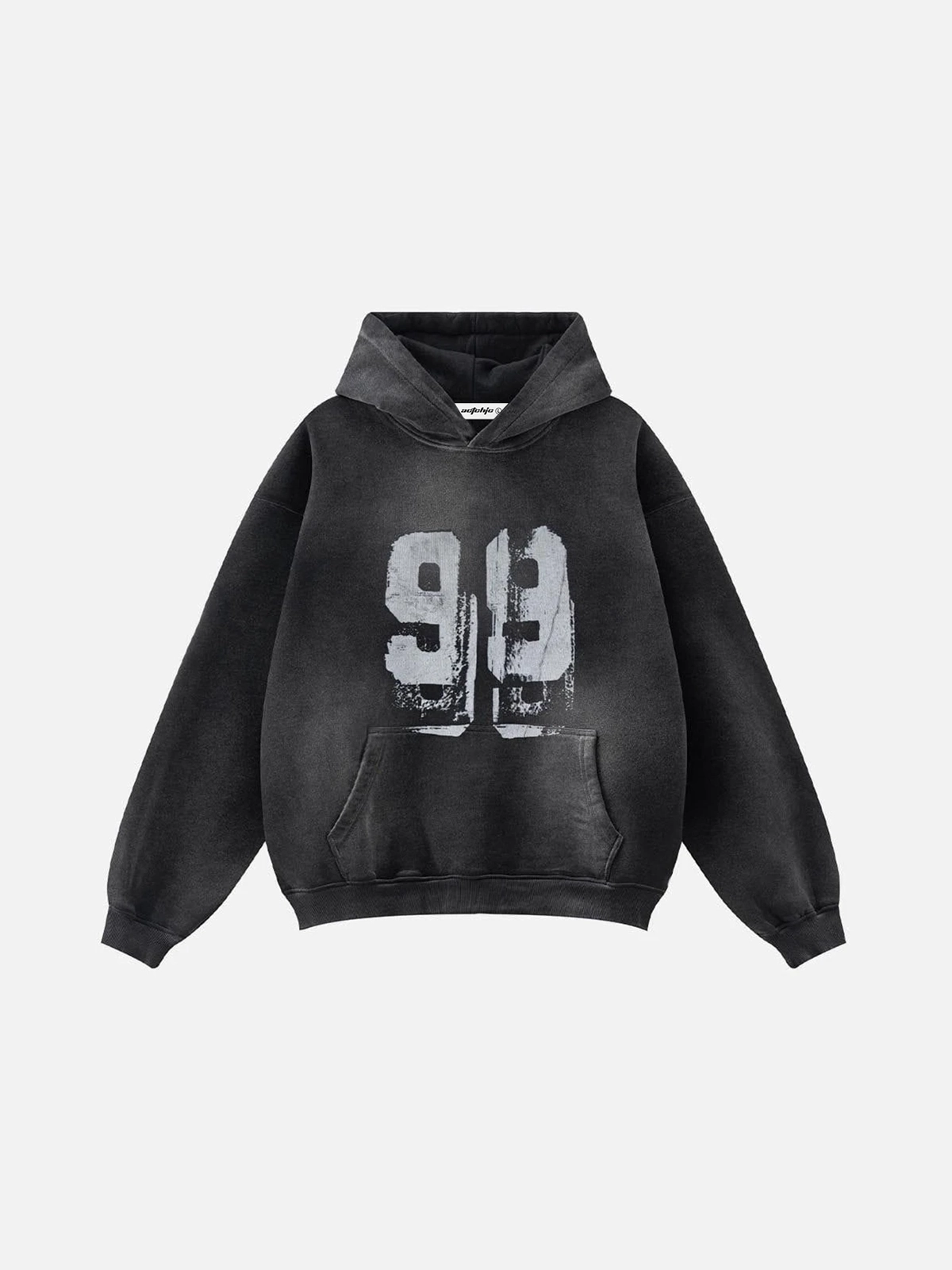 Black Retro Graffiti Number Washed Oversized Hoodie Front
