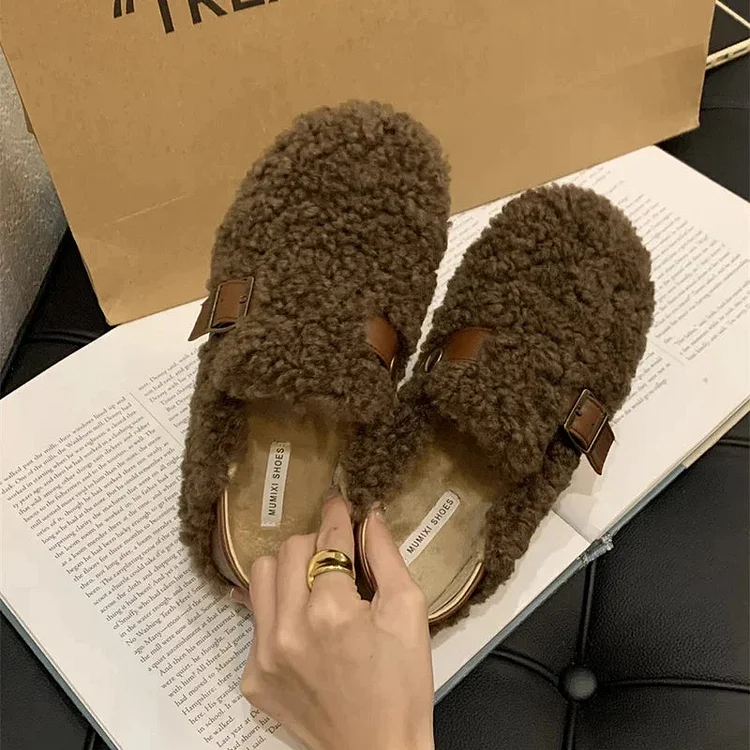 New Women Lamb Wool Loafers Flats Shoes Fashion Shallow Slip On Ladies Elegant Flats Autumn Women's Shoes
