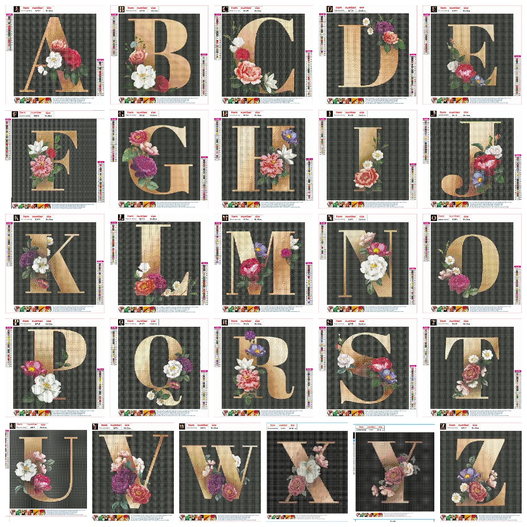 Diamond Painting - Full Round Drill - Flower Alphabet(30*30cm)