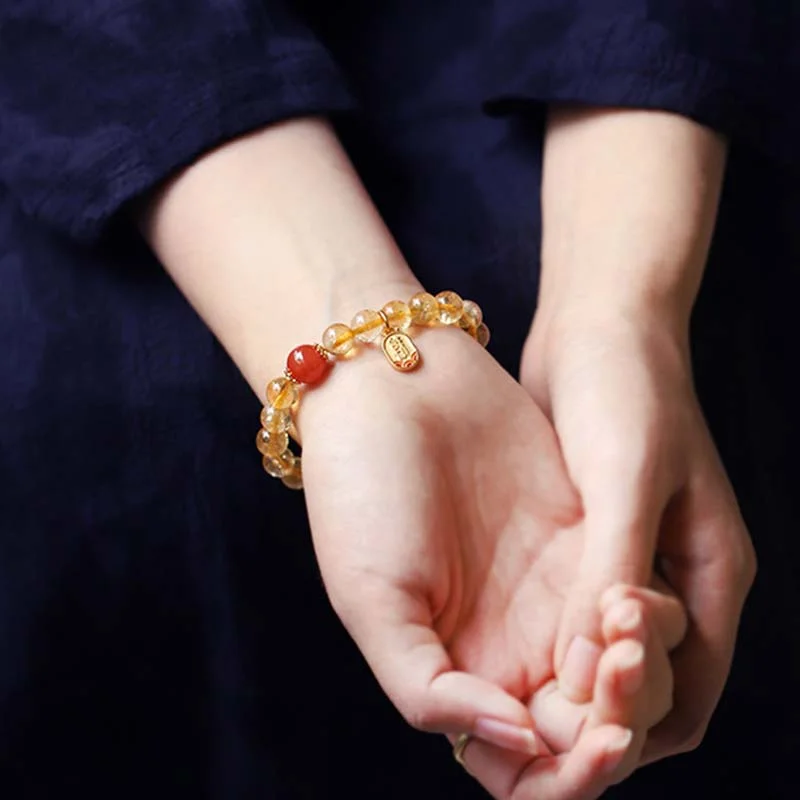 Citrine Red Agate Fortune Charm Bracelet