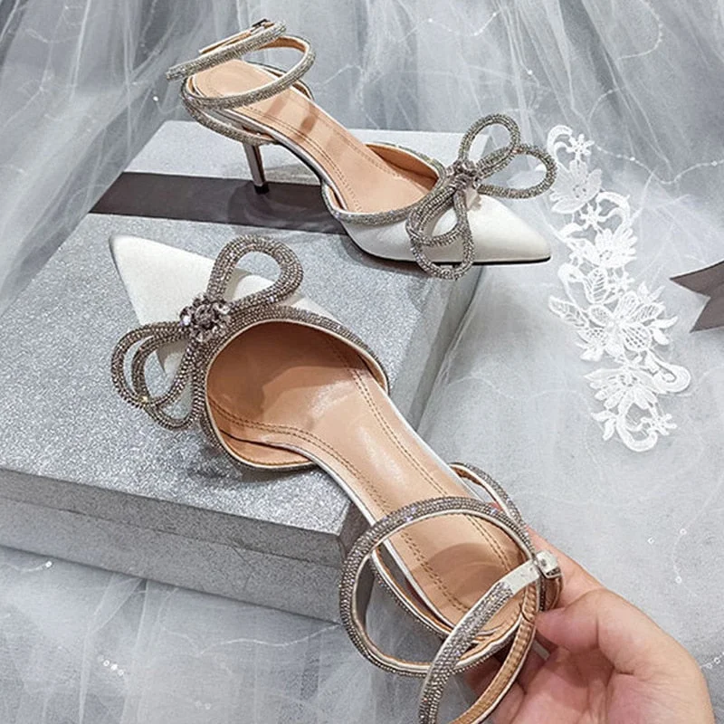 PVC Transparent Pointed Toe Women Pumps Sandals Fashion Crystal Butterfly-knot Designer Wedding Ladies High Heel Shoes Silver