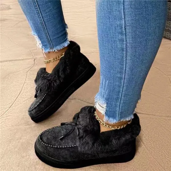 Winter Women Fashion Flat Shoes Suede Women Cute Soft Fur Padded Shoes Slip On Platform Ladies Casual Shoes
