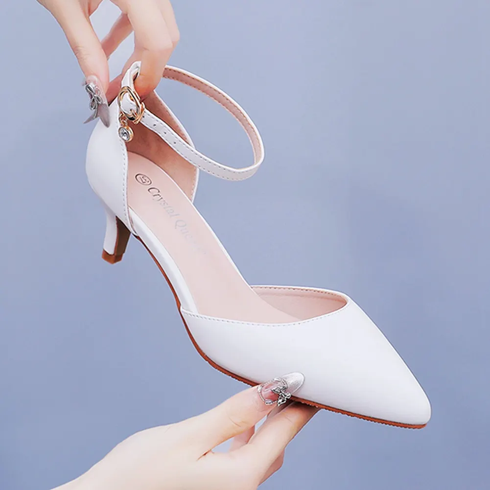 Breakj Breakj Cm Large-Size Sandals Fine Heel Point White Matur PU Wedding Shoes Sandals White High Heels Bridal Shoes