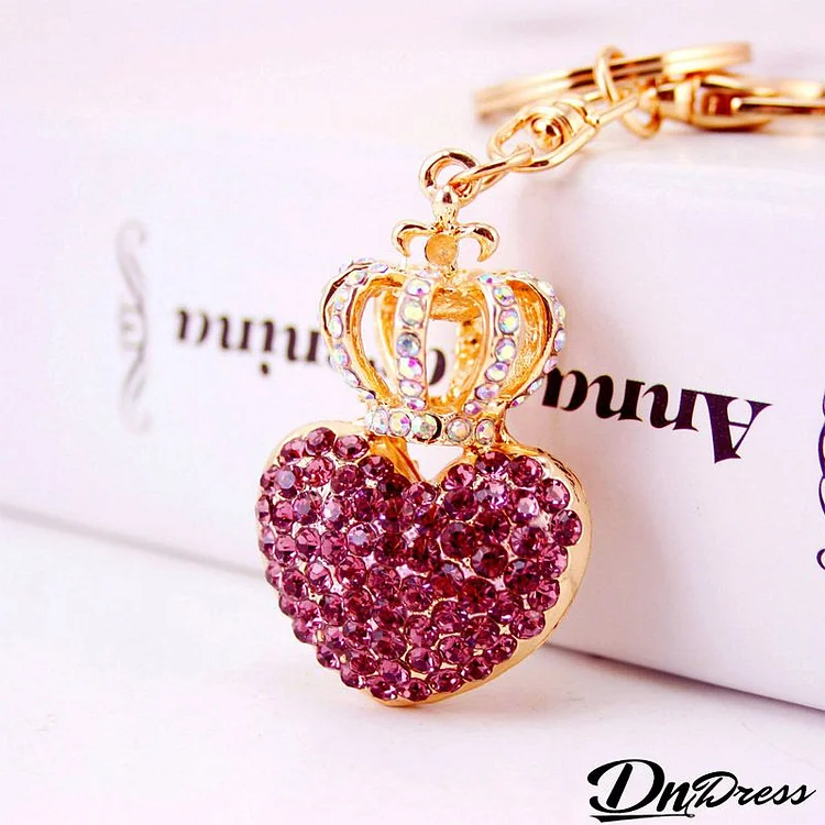 Women Fashion Creative Crown Heart Rhinestone Keychain Metal Pendant