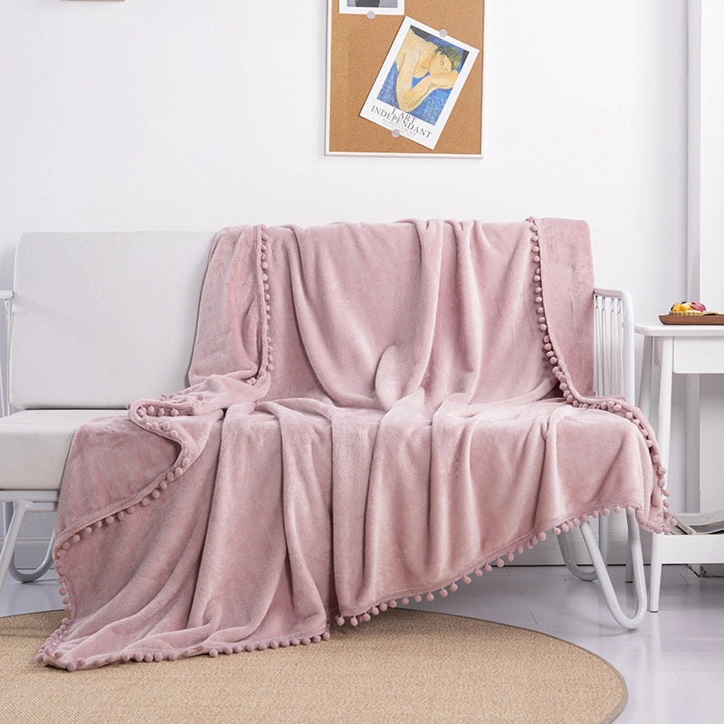 Direct Supply Flannel Tassel Ball Solid Color Blanket Sofa Dormitory Blanket Gift Air Conditioning Blanket