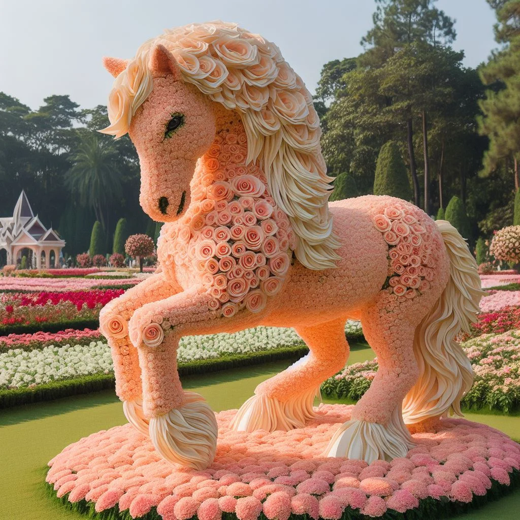 Diamond Painting - Full Round Drill -  Flower Horse(Canvas|40*40cm)