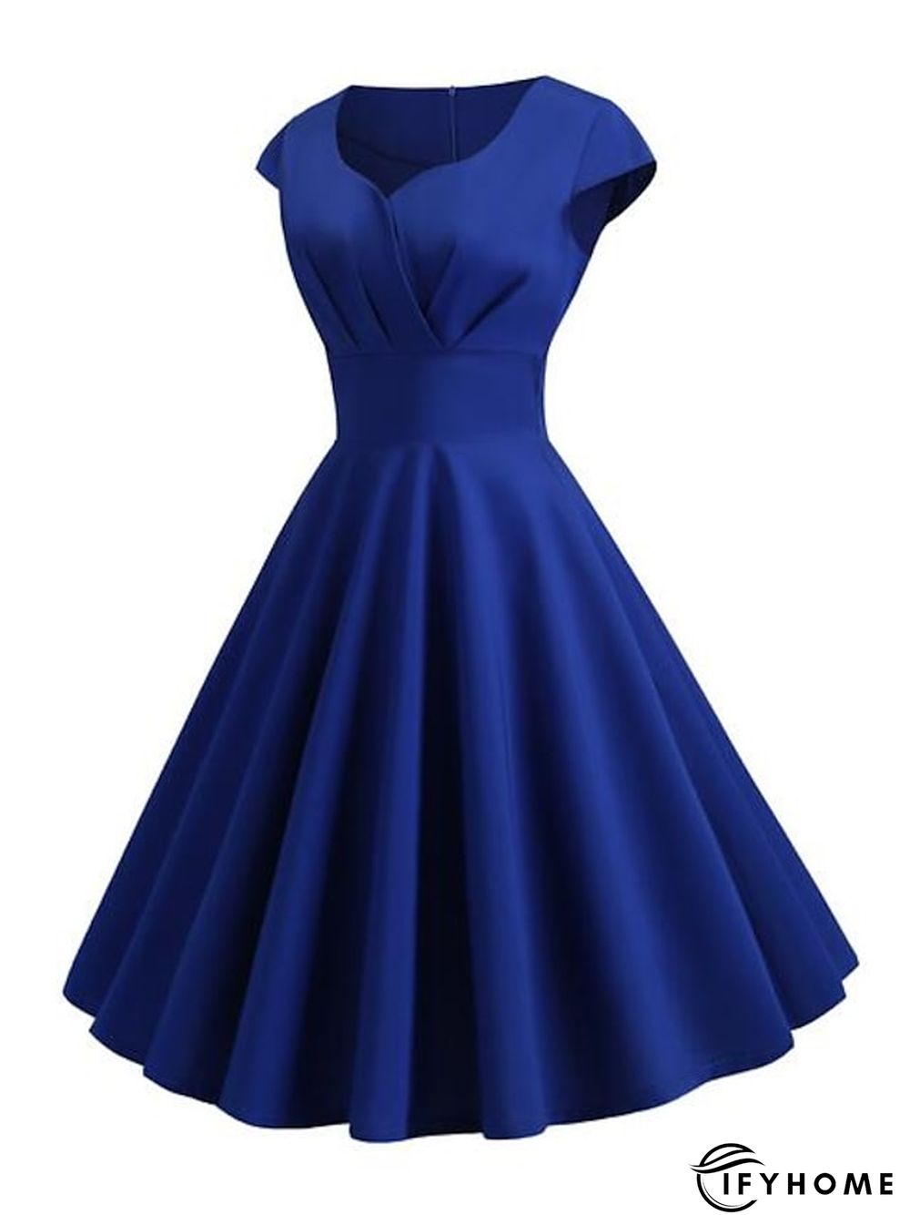 Women's Swing Dress Vintage Dress Midi Dress Black Yellow Pink Short Sleeve Pure Color Ruched Spring Summer Crew Neck Vintage Daily Weekend Slim S M L XL XXL | IFYHOME