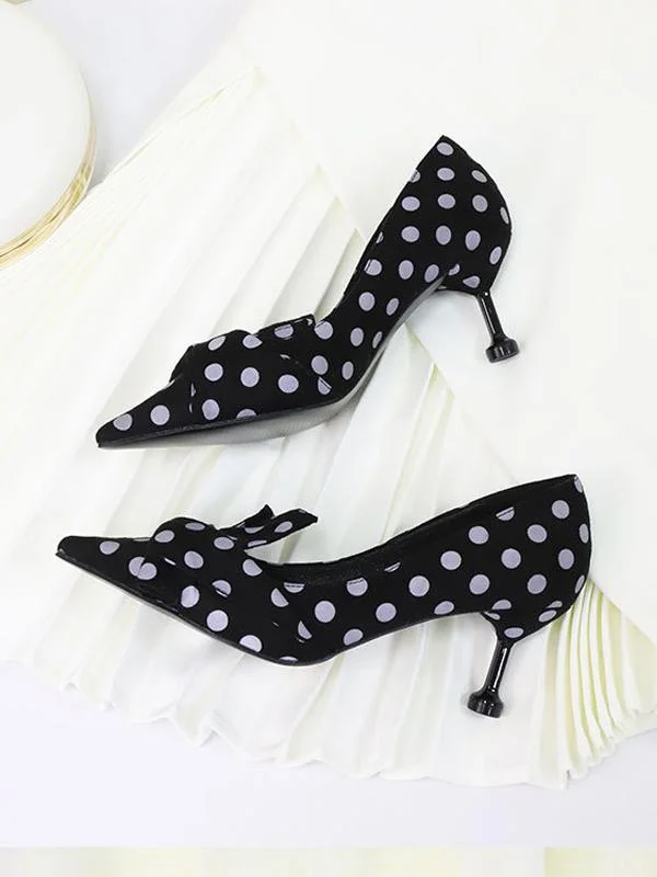 Fashion pointed polka dot personality non-slip fine cat high heels