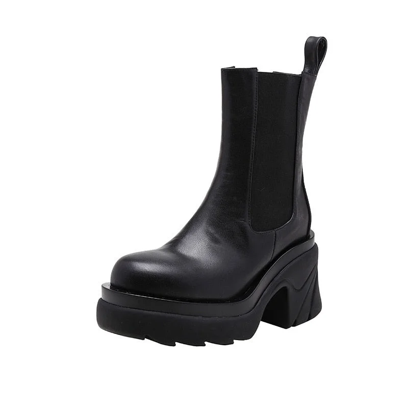 Women Ankle Boots Metal Chain Slip On Thich Platform Short Boots Ladies Mixed Color Autumn Winter Shoes Female Chelsea Fashion