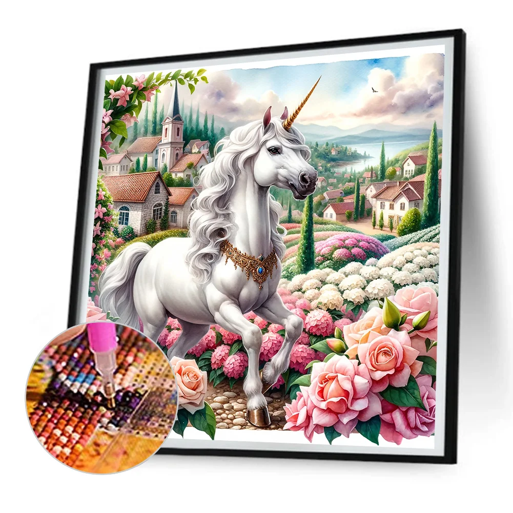 Full Round Diamond Painting 30*30cm - Garden Unicorn