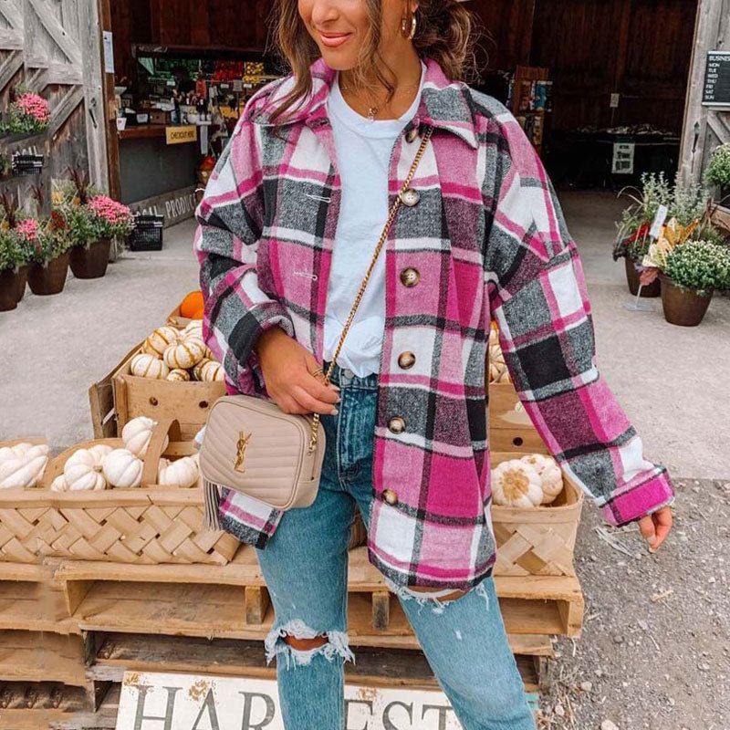 Autumn Plaid Jacket Women Overshirt Long Checkered Jacket Female Long Sleeve Winter Coat Shirt Jacket For Women 924