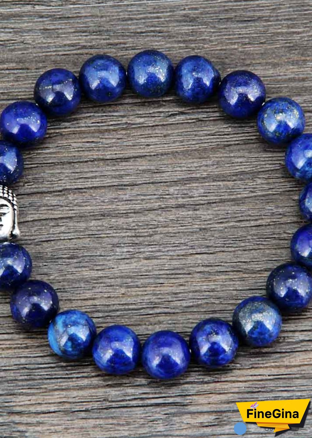 Boho Bracelet, Stretchy Bracelet, 8MM Blue Lapis Luzuli Antique Buddha
