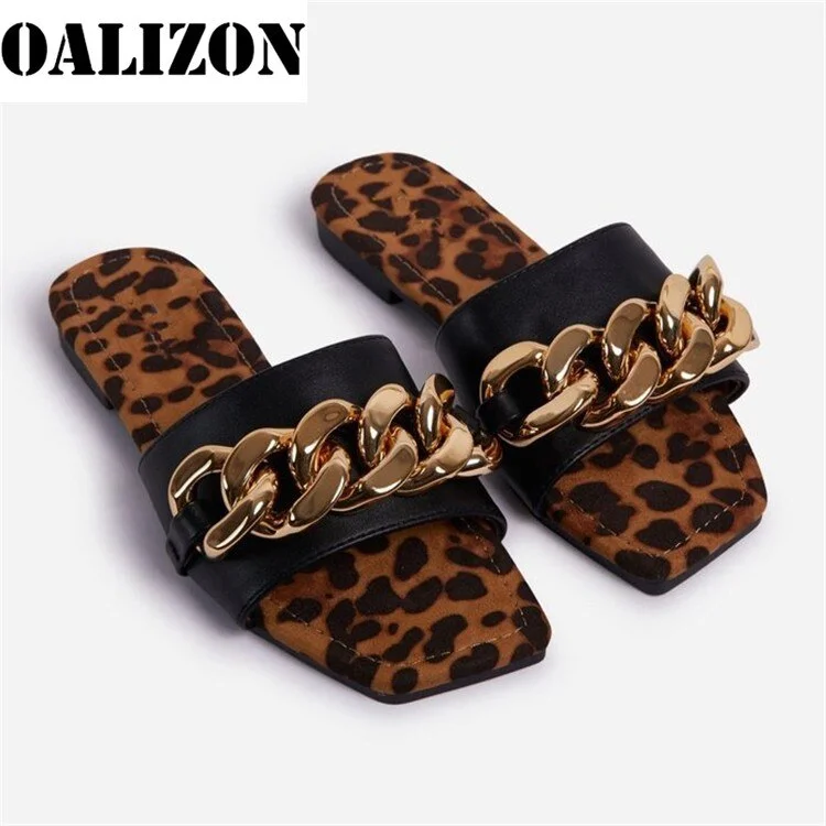 Female Women Summer New 2021 Fashion Chains Flat Open Toe Sandal Slippers Shoes Sexy Woman Lady Flip Flops Slides Slippers Shoes