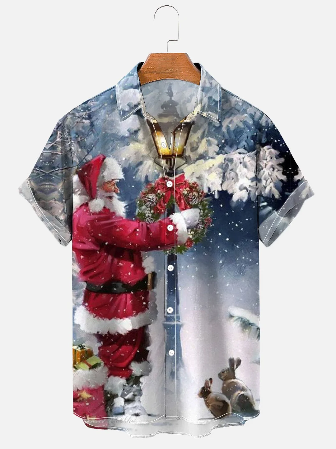 Men's Christmas Santa Claus Snow Rabbit Art Print Casual Shirt