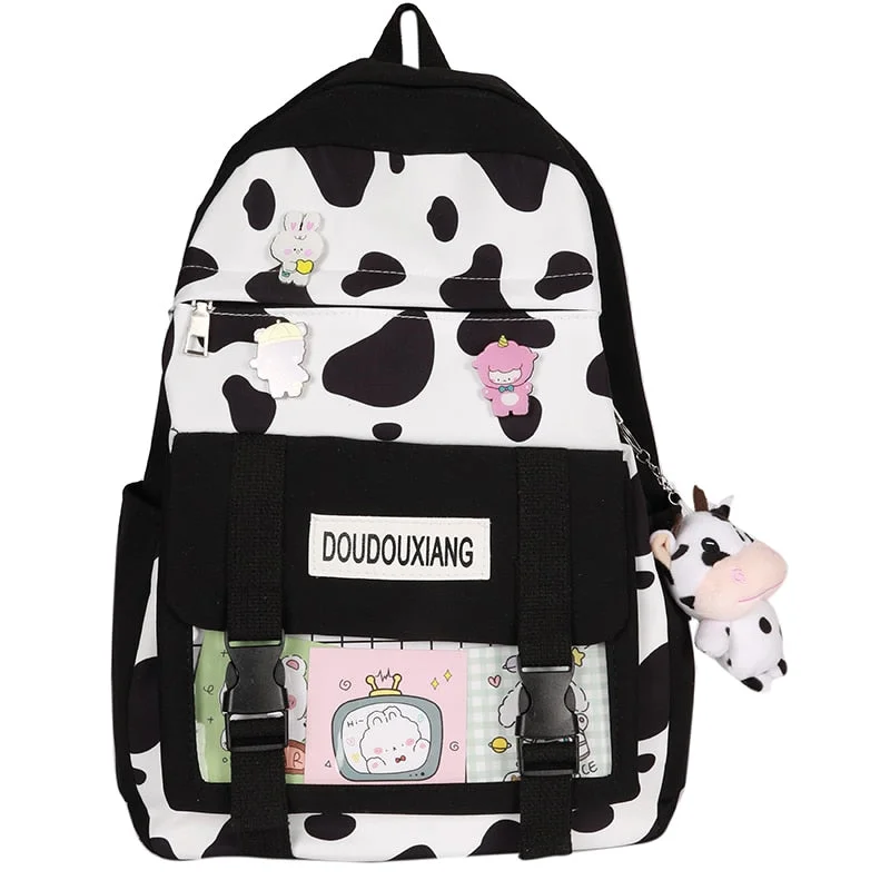 JULYCCINO New Cow Pattern Cute Backpack Women Waterproof Kawaii Student Bag For Teenage Girls College School Bag Laptop Backpack