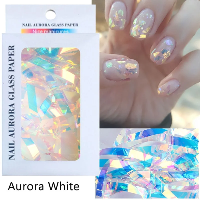 Sparkly Nail Aurora Foils Colorful Transfer Stickers Cellophane Mirror Stickers Sliders Wrap Paper Nail Art Decoration