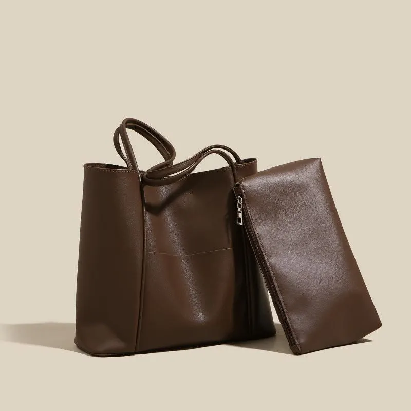 Tote Bag Women's Single Shoulder Large Capacity Soft Leather Bag Commuter Women's Bag Student Schoolbag