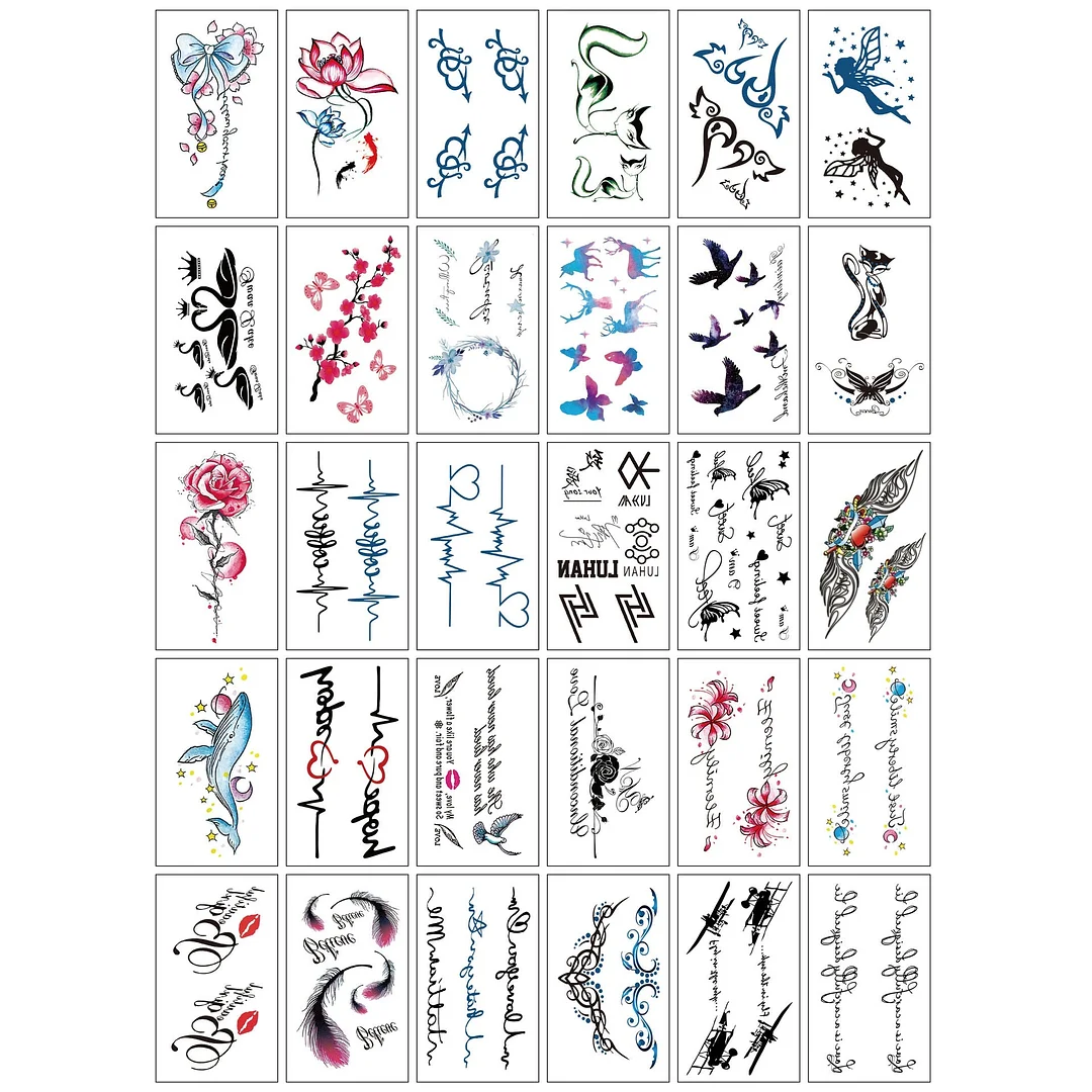 3D personality children young men and women fashion flowers simple text love arm neck wrist waterproof temporary tattoo stickers