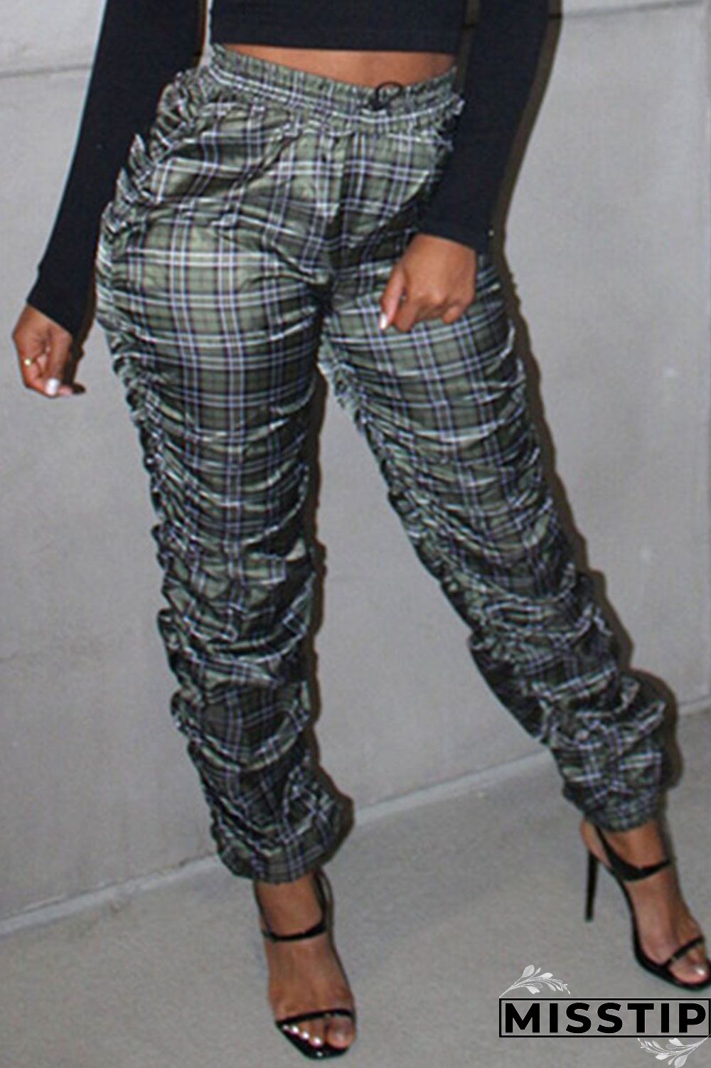 Grey Sexy Print Fold Loose High Waist Bottoms