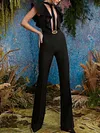 Round-Neck Split-Joint Mesh Falbala See-Through Fashion Jumpsuits