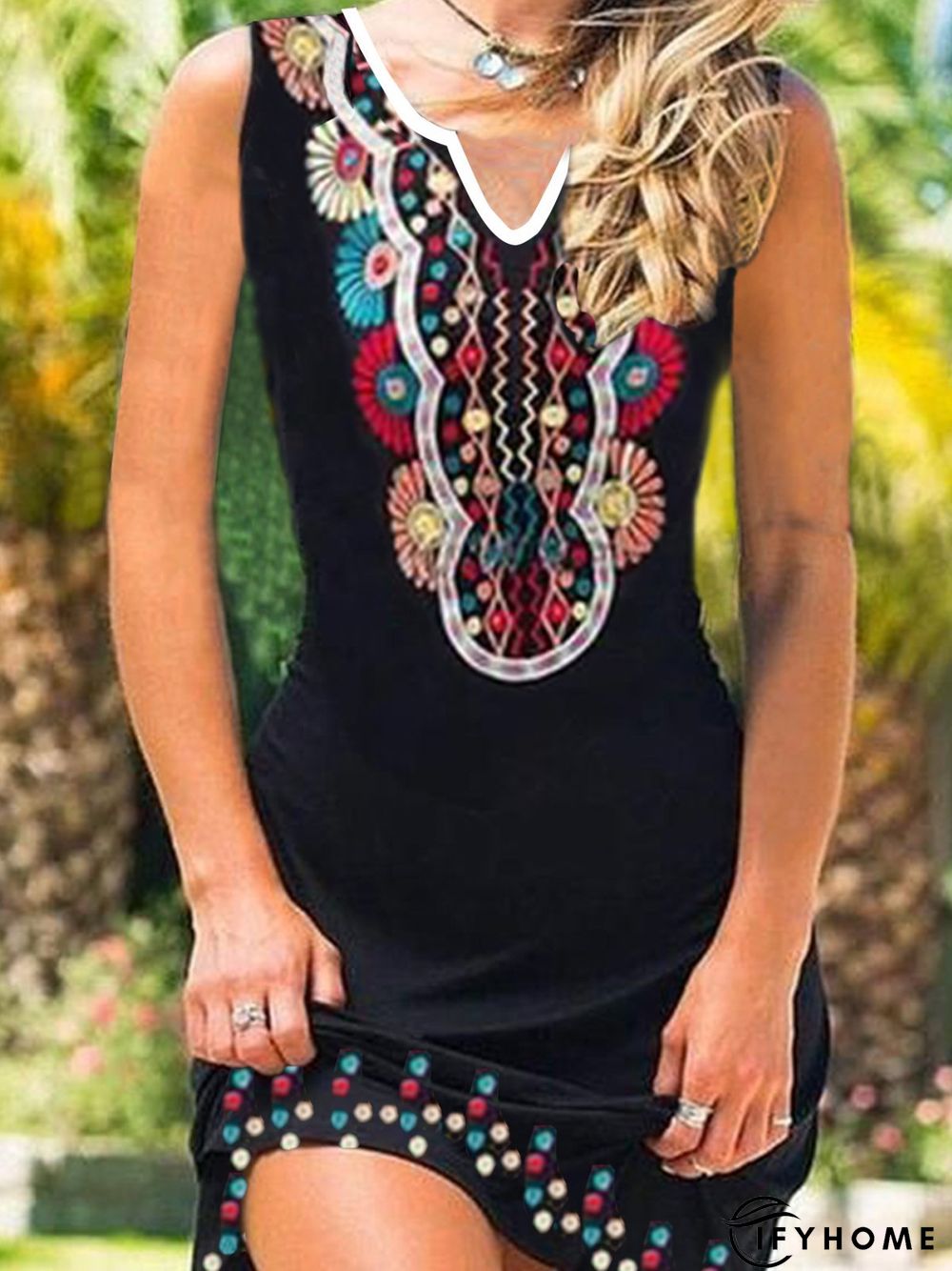 Off Shoulder Cold Shoulder Printed Knitting Dress | IFYHOME