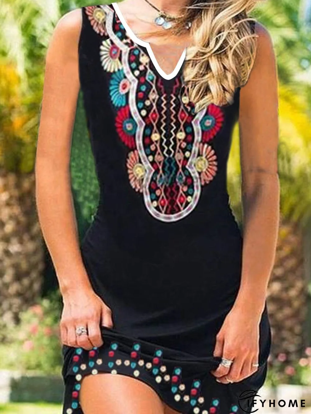 Off Shoulder Cold Shoulder Printed Knitting Dress | IFYHOME