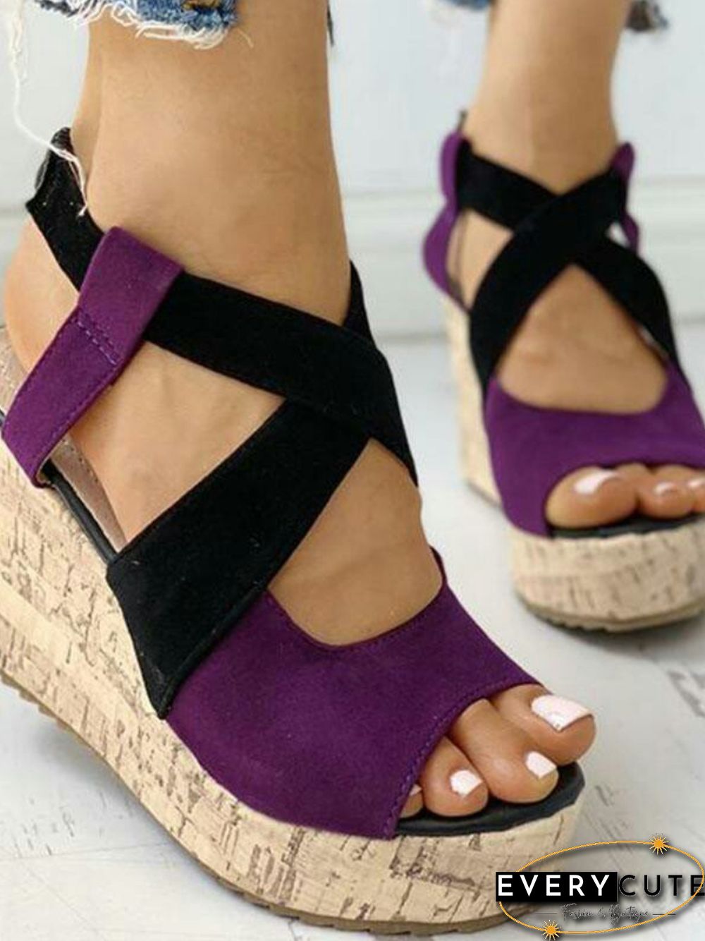 Womens Sandals-Summer Casual Platform Shoes-Open Toe Buckle Wedge Solid Mid Pumps Heel