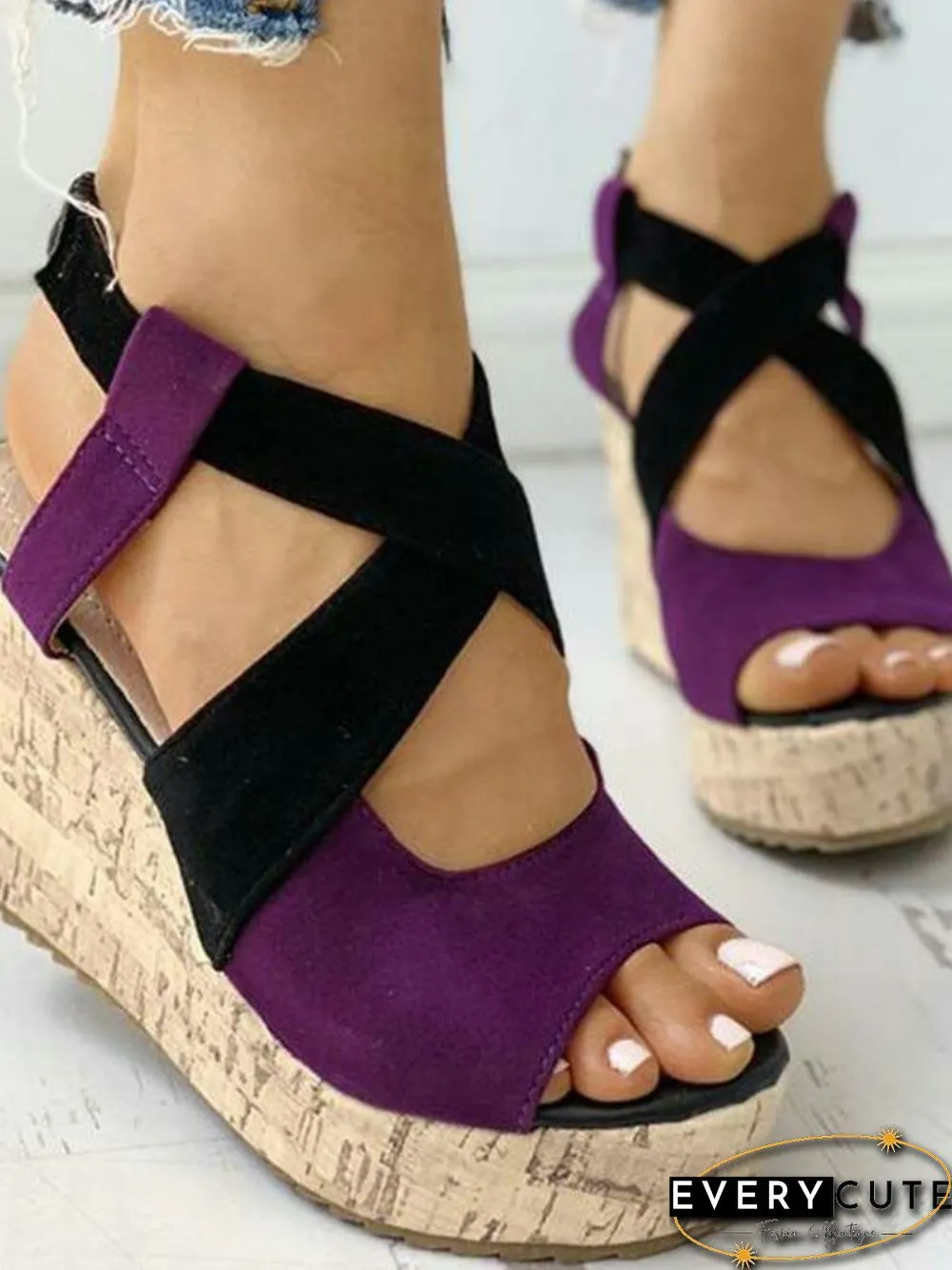 Womens Sandals-Summer Casual Platform Shoes-Open Toe Buckle Wedge Solid Mid Pumps Heel
