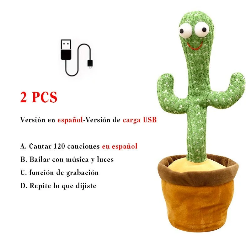 Rechargeable Dancer Cactus With Sound In Spanish Captus Dancer For Babies USB Dancing Cactus Parlant Toy Russian