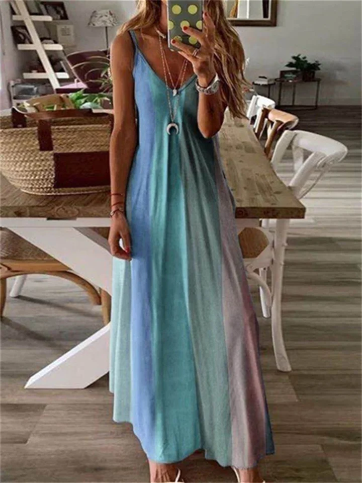 Women's Long Dress Maxi Dress Casual Dress Swing Dress Slip Dress Color Block Striped Casual Outdoor Daily Vacation Backless Patchwork Sleeveless Strap Dress Regular Fit Orange Spring Summer S M L XL-JRSEE