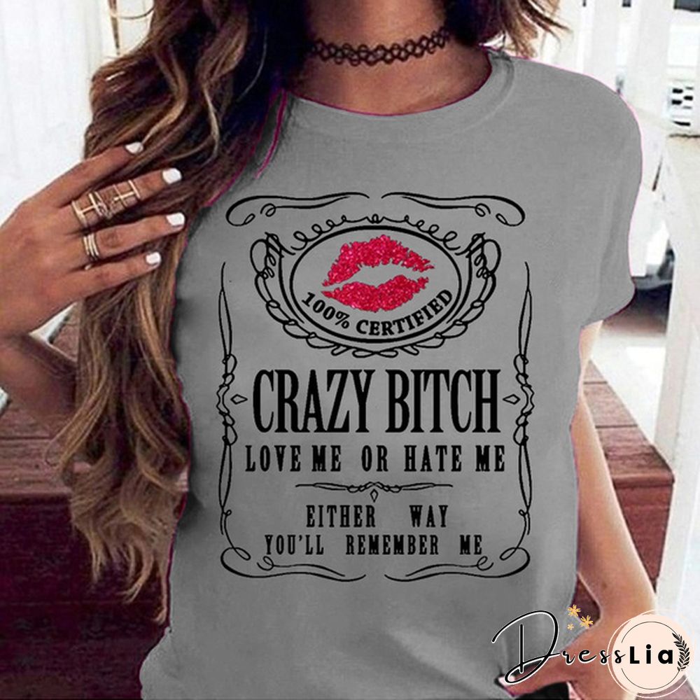 New Women's Funny Graphic Tees Crazy Bitch Shirt Short Sleeve TShirt Casual T-shirt