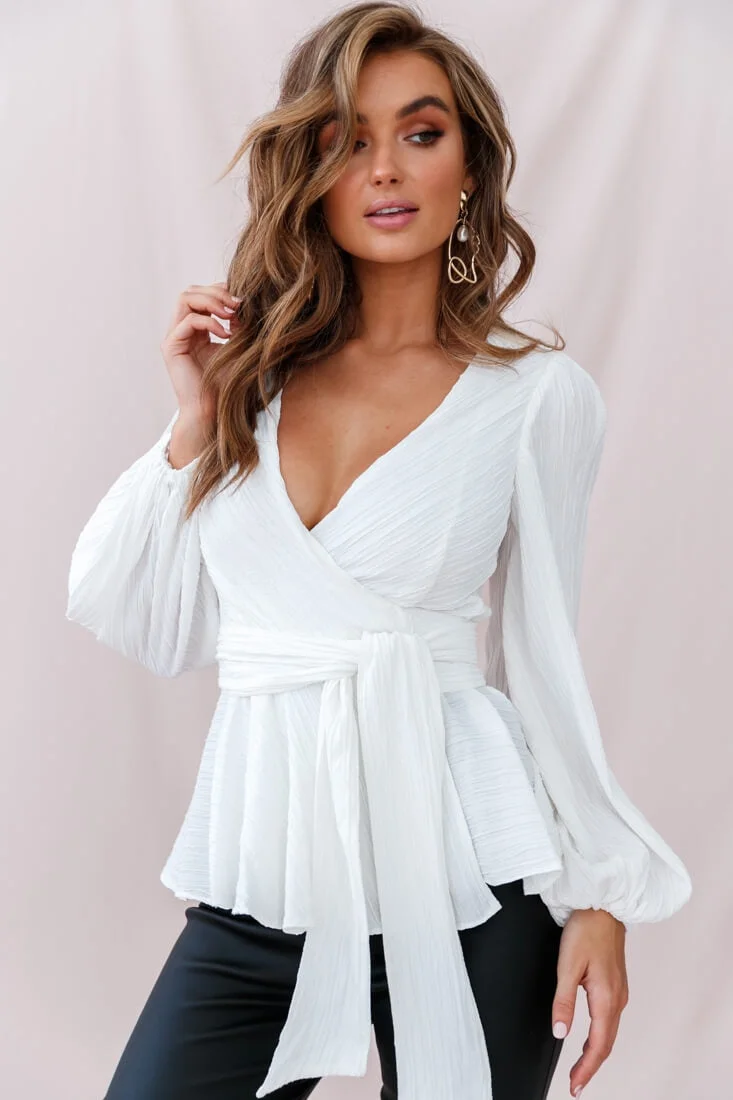 Macy Fit & Flare Wrap Top White