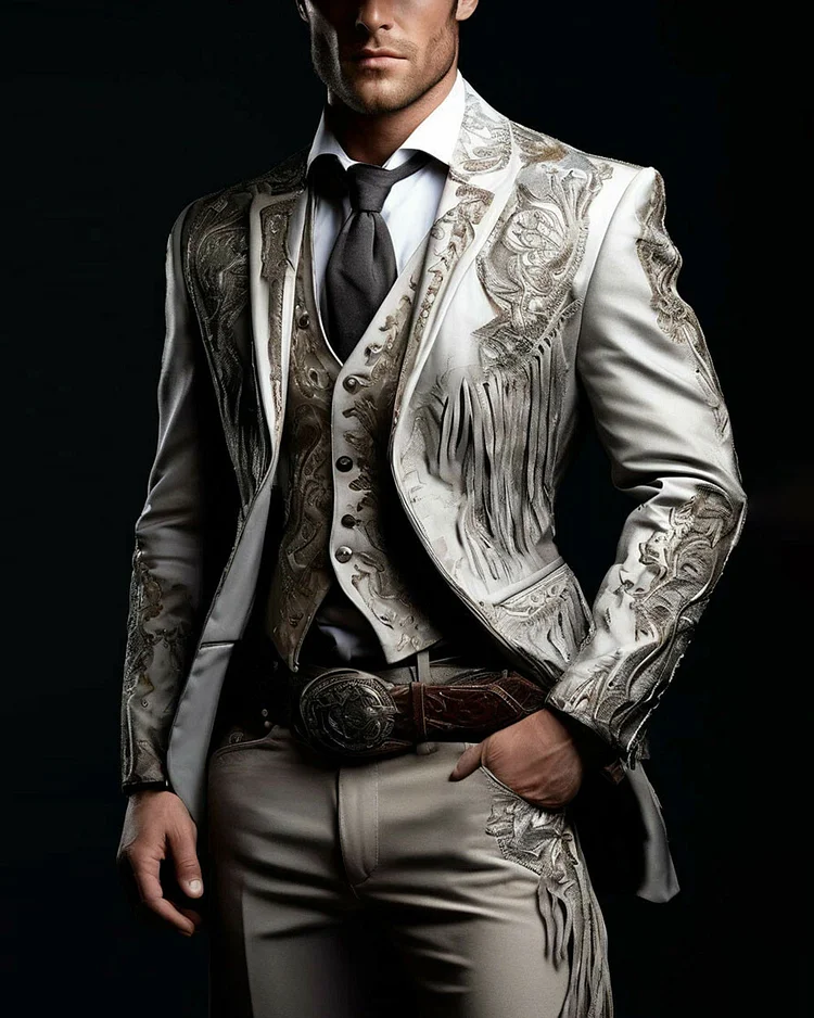  Men’s Vintage Embroidered Tassel Long Sleeve Jacket