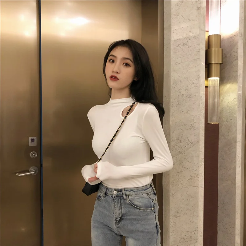 Brownm Brownm Half High Collar Bottom Shirt Female Autumn Winter Foreign Style Inside The Slim Careful Machine Jacket Dew Collarbone Long Sleeve T-Shirt