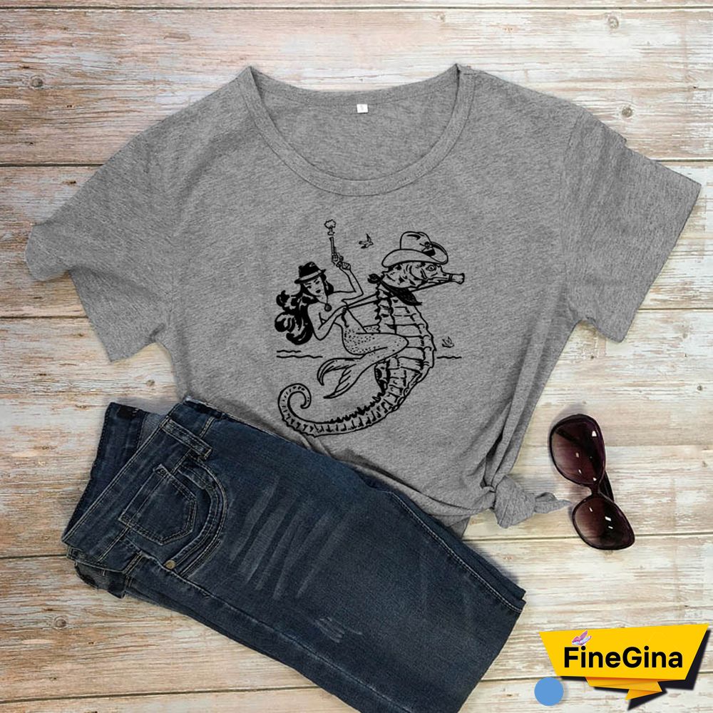 The Cowgirl Mermaid 100% Cotton T-shirt Aesthetic Sea-haw Rodeo Western Tshirt Funny Women Hipster Graphic Tee Shirt Top