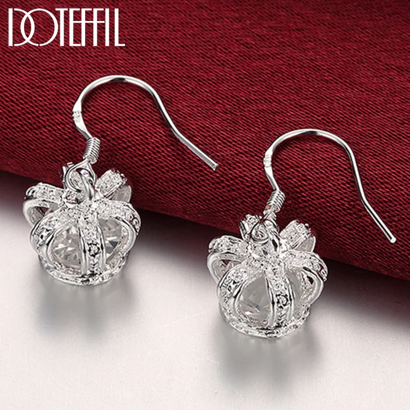 DOTEFFIL 925 Sterling Silver Crown Drop Earrings For Woman Jewelry