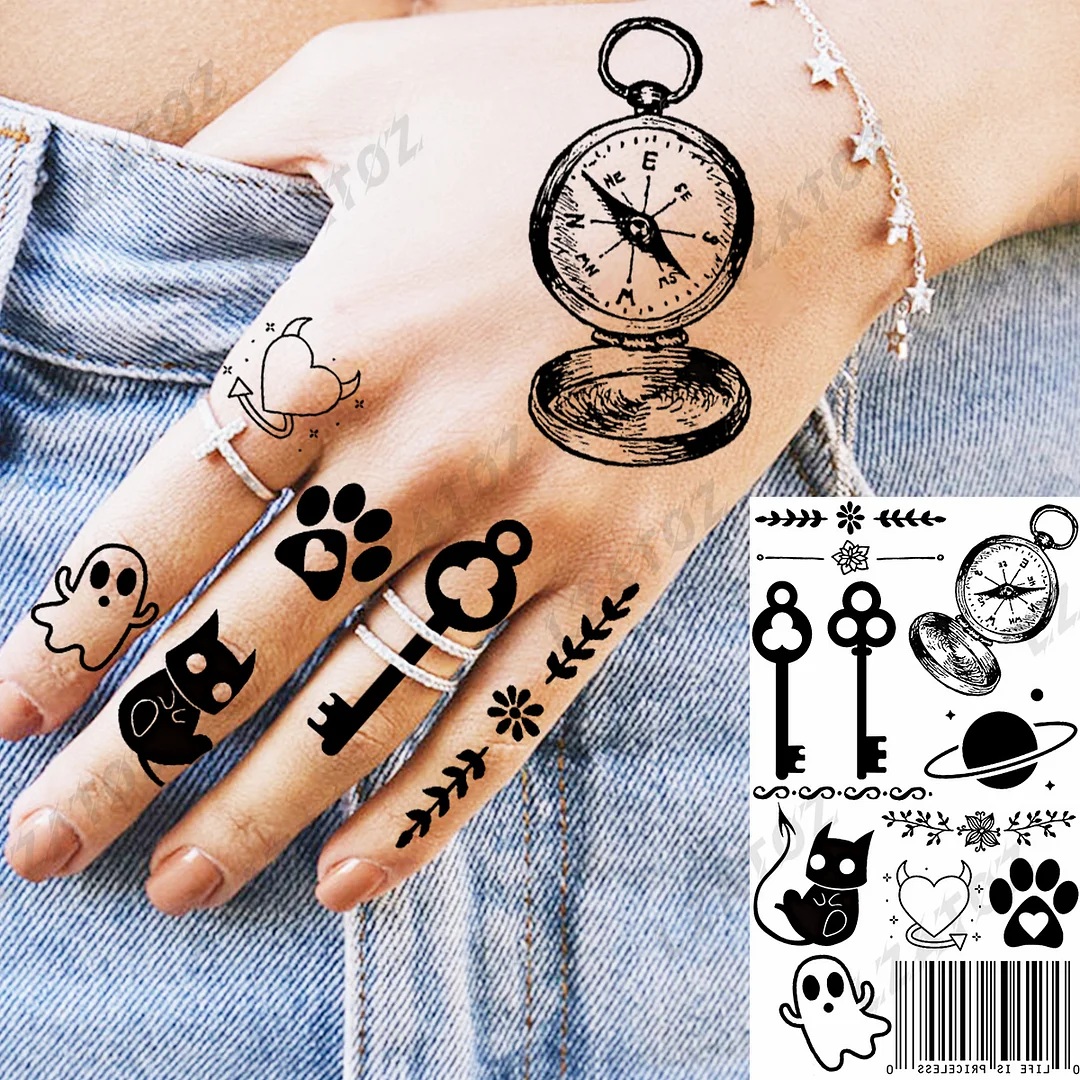 Sdrawing Eye Flower Temporary Tattoos For Woman Adults Rose Butterfly Tiny Fake Tattoo Sticker 3D Finger Waterproof Tatoos