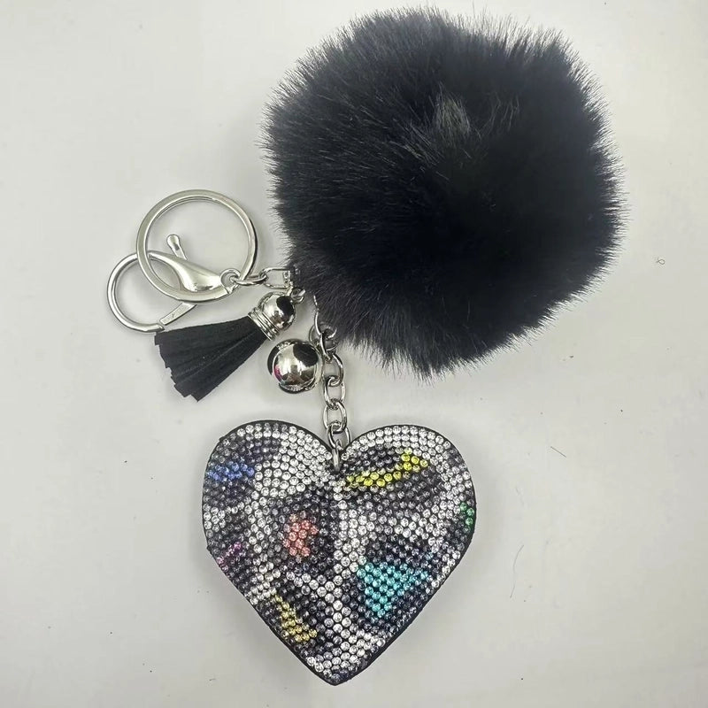 6 Pieces Sweet Korean Style Heart Shape Plush Rhinestones Unisex Keychain