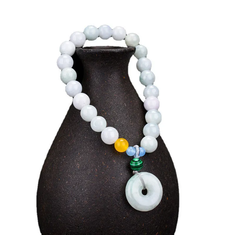 Round Jade Lotus Blessing Fortune Charm Bracelet