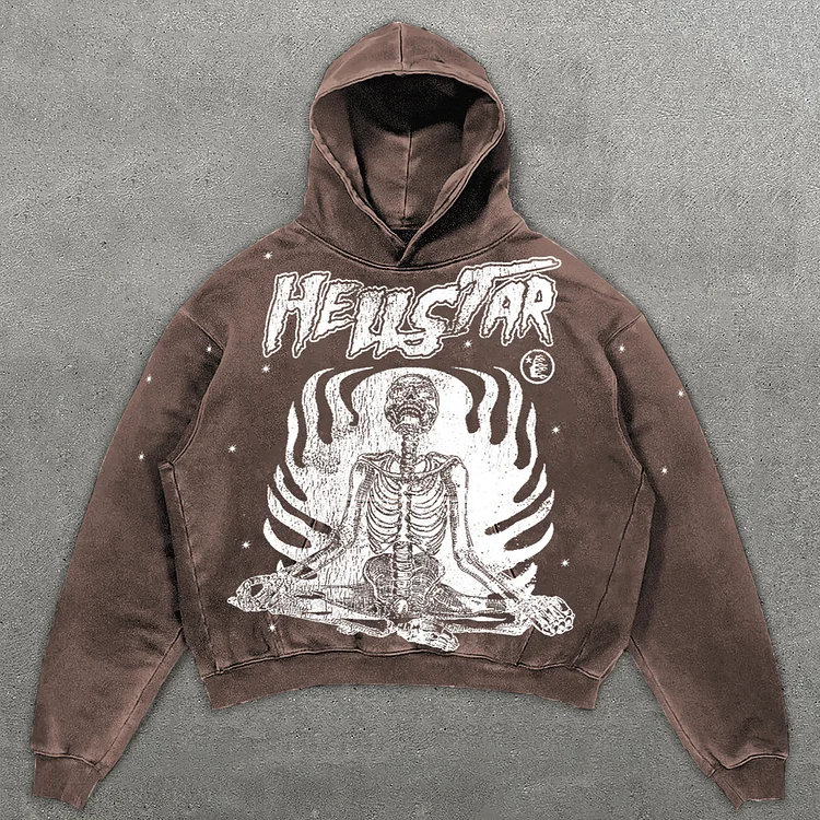 Oversized Vintage Hellstar Inner Peace Graphic Acid Wash Pullover Hoodie