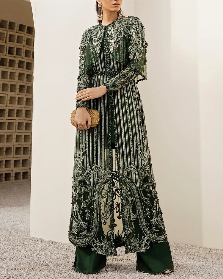 Women' Shawl Mesh Embroidered Sequin Jumpsuit